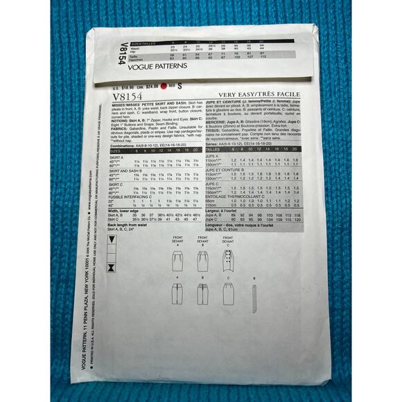 Vogue Pattern 8154 midi pencil skirt  size 6 8 10 12 - Picture 3 of 7